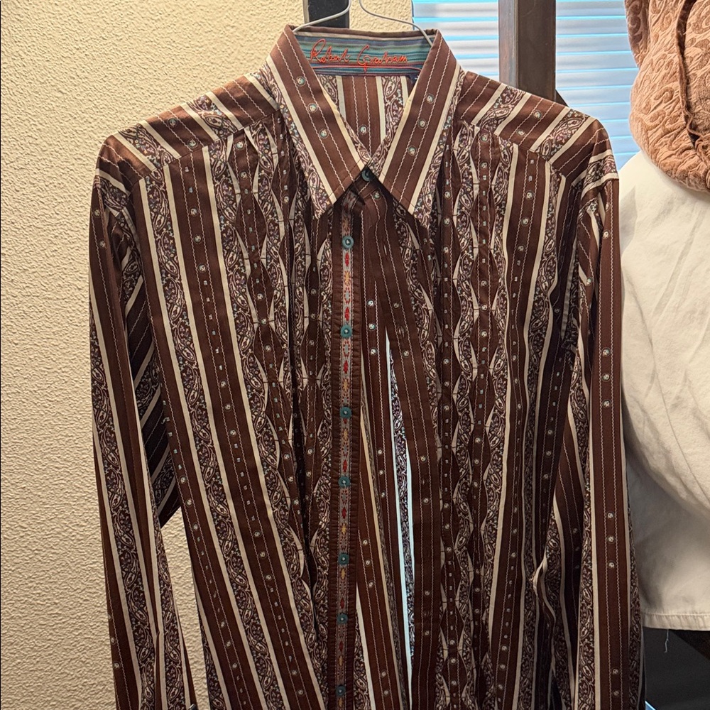 Robert Graham Brown Patterned Button Down Shirt - image 5